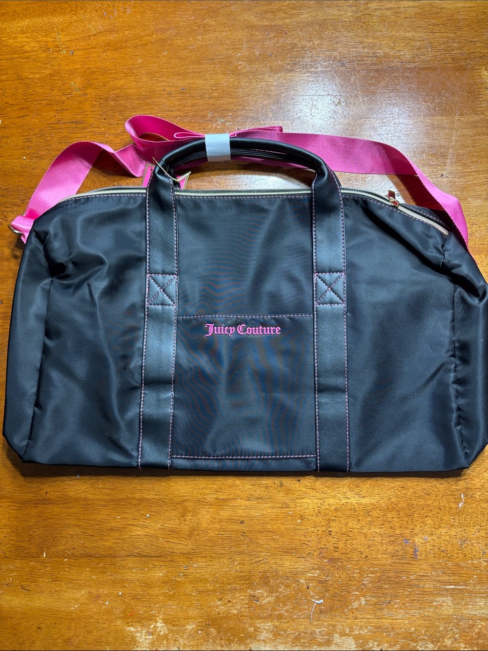 Juicy Couture Black Nylon Duffel with Pink Strap